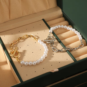 Nihao Wholesale Simple Style Solid Color Artificial Pearl Iron Plating White Gold Plated Gold Plated Women's Bracelets