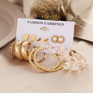Nihao Wholesale creative simple pearl butterfly chain hoop earring 9 piece set wholesale