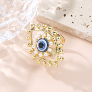 Nihao Wholesale Casual Ethnic Style Devil'S Eye Alloy Inlay Pearl Women'S Open Ring