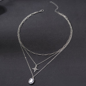 Nihao Wholesale Simple Style Commute Star Oval Rhinestones Alloy Wholesale Three Layer Necklace
