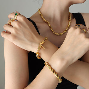 Nihao Wholesale Simple Style Twist Titanium Steel Plating Bracelets Necklace