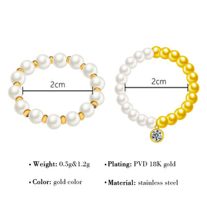 Nihao Wholesale Casual Simple Style Round Imitation Pearl Titanium Steel Beaded Plating Inlay Zircon 14K Gold Plated Women'S Charm Ring