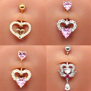 Nihao Wholesale Streetwear Shiny Heart Shape Stainless Steel Alloy Copper Inlay Zircon White Gold Plated Gold Plated Belly Ring