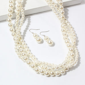 Nihao Wholesale Elegant Luxurious Solid Color Imitation Pearl Beaded Women's Earrings Necklace
