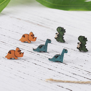 Nihao Wholesale Jewelry Retro Dinosaur Wood Printing Ear Studs