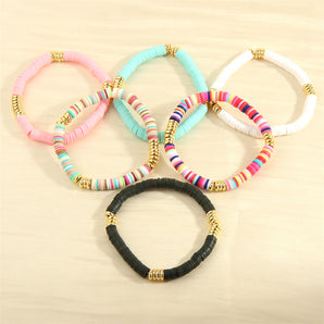 Nihao Wholesale Bohemian Beach Round Colorful 18K Gold Plated soft clay Copper Wholesale Bracelets