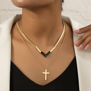 Nihao Wholesale Simple Style Classic Style Cross Alloy Plating 14K Gold Plated Women's Layered Necklaces