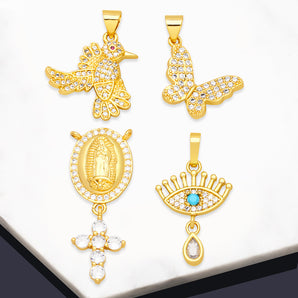 Nihao Wholesale Fashion Cross Butterfly Bird Copper Patchwork Plating Inlay Zircon 18K Gold Plated Jewelry Accessories