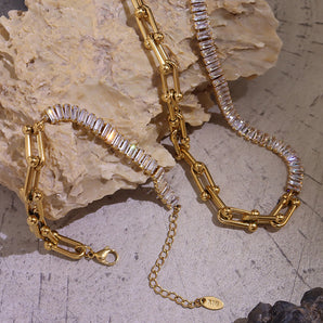 Nihao Wholesale Titanium steel 18K gold plated light luxury U-shaped horseshoe bracelet necklace wholesale