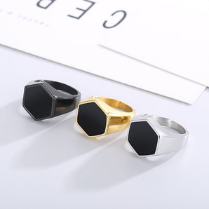 Nihao Wholesale Simple Style Hexagon Solid Color Stainless Steel Polishing Unisex Rings