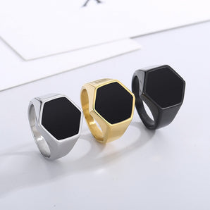 Nihao Wholesale Simple Style Hexagon Solid Color Stainless Steel Polishing Unisex Rings