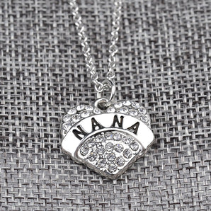 Nihao Wholesale Fashion MAMA Heart Shape Alloy Inlay Rhinestones Unisex Pendant Necklace
