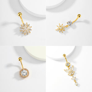 Nihao Wholesale 1 Piece Sexy Round Flower Butterfly Stainless Steel Plating Zircon Belly Ring