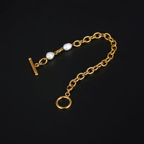 Nihao Wholesale IG Style Elegant Simple Style Color Block Stainless Steel Freshwater Pearl Beaded Plating 18K Gold Plated Bracelets