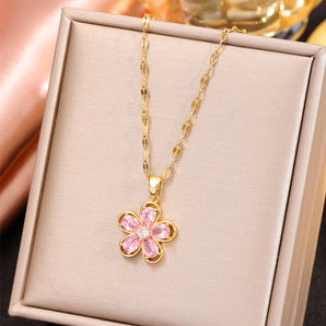 Nihao Wholesale Sweet Simple Style Flower Copper Inlay Zircon Pendant Necklace