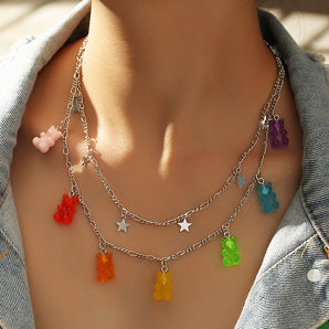 Nihao Wholesale Fashion  transparent jelly 7-color bear alloy necklace for women