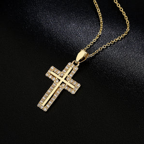 Nihao Wholesale religious jewelry copper-plated 18K gold zircon cross pendant necklace