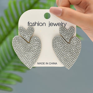 Nihao Wholesale 1 Pair Exaggerated Shiny Heart Shape Plating Inlay Zinc alloy Artificial Crystal Drop Earrings