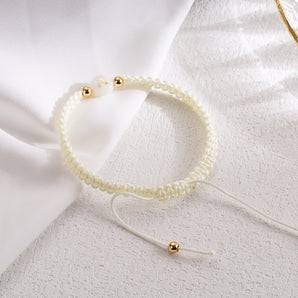 Nihao Wholesale Simple Style Letter rope Shell Copper Woven Belt 18K Gold Plated Women'S Bracelets