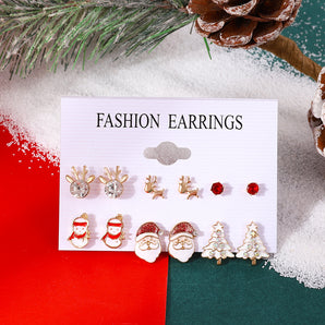 Nihao Wholesale Fashion Santa Claus Snowman Alloy Enamel Inlay Artificial Gemstones Women'S Ear Studs 6 Pairs