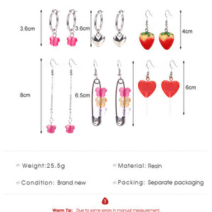 Nihao Wholesale Fashion Heart Shape Strawberry Butterfly Resin Enamel Women'S Drop Earrings 1 Set