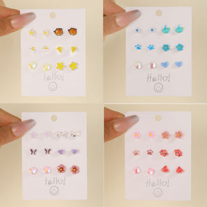 Nihao Wholesale Jewelry Cartoon Style Heart Shape Flower Plastic Resin Enamel Ear Studs