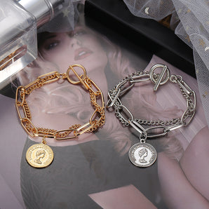 Nihao Wholesale simple double-layer OT buckle portrait round pendant bracelet