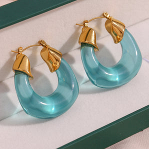 Nihao Wholesale 1 Pair Simple Style U Shape Stainless Steel Arylic Plating 18K Gold Plated Women'S Hoop Earrings