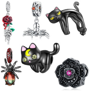 Nihao Wholesale Casual Handmade Novelty Cat Rose Spider Sterling Silver Beaded Inlay Zircon White Gold Plated Halloween Jewelry Accessories