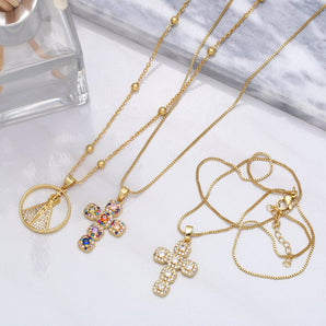 Nihao Wholesale fashion copper inlaid colored zircon cross pendant necklace jewelry