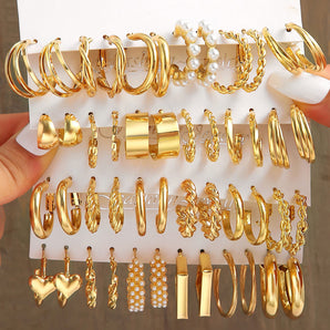 Nihao Wholesale 1 Set IG Style Geometric Plating Inlay Alloy Artificial Pearls Rhinestones 14K Gold Plated Earrings