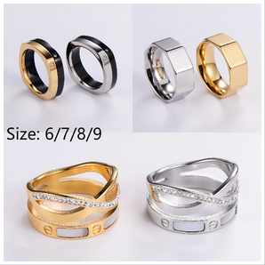 Nihao Wholesale Simple Style Color Block Stainless Steel Plating Inlay Rhinestones 18K Gold Plated Rings