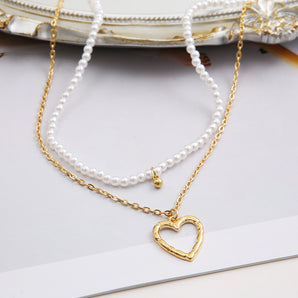 Nihao Wholesale Fashion Heart Shape Alloy Plating Artificial Pearls Layered Necklaces