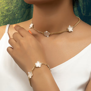 Nihao Wholesale Elegant Romantic Flower Ferroalloy Plating Inlay Rhinestones 14K Gold Plated Women's Bracelets Necklace