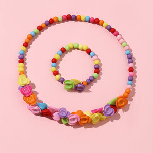 Nihao Wholesale Korean Style/Korean Style Flowers Plastic Handmade Flowers Ball bead chain Colorful beads Necklace Necklace