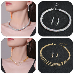 Nihao Wholesale Luxurious Geometric Metal Inlay Rhinestones Women'S Earrings Necklace