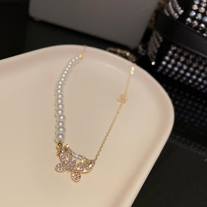 Nihao Wholesale Fashion Simple Necklace Pearl Micro-inlaid Zircon Butterfly Alloy Necklace