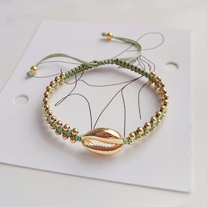 Nihao Wholesale Streetwear Shell Metal Copper Beaded Knitting Plating Women'S Bracelets