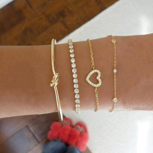 Nihao Wholesale IG Style Heart Shape Knot Alloy Pearl Plating Inlay Rhinestones Women's Bracelets Bangle