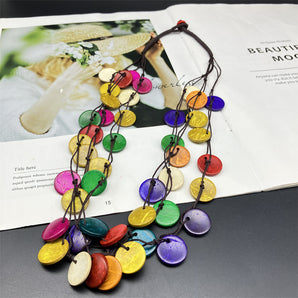 Nihao Wholesale Bohemian Geometric Water Droplets Wood Stoving Varnish Women's Long Necklace
