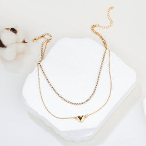 Nihao Wholesale IG Style Heart Shape Rhinestones Alloy Wholesale Double Layer Necklaces