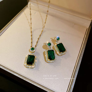 Nihao Wholesale Fashion Zircon Emerald Crystal Geometric Alloy Earrings Necklace