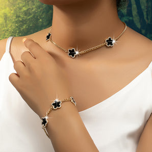 Nihao Wholesale Elegant Romantic Flower Ferroalloy Plating Inlay Rhinestones 14K Gold Plated Women's Bracelets Necklace