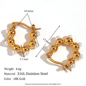 Nihao Wholesale 1 Pair Basic Simple Style Classic Style Irregular Plating Inlay Stainless Steel Artificial Pearls 18K Gold Plated Hoop Earrings