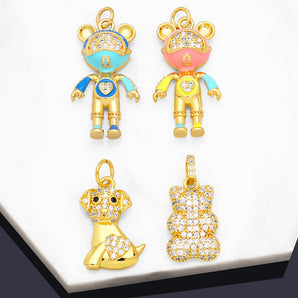 Nihao Wholesale Hip-Hop Animal Dog Bear Copper Gold Plated Zircon 18K Gold Plated Jewelry Accessories