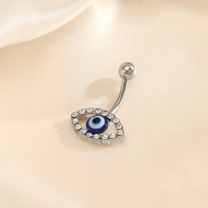 Nihao Wholesale Simple Style Devil'S Eye Stainless Steel Inlay Zircon Belly Ring
