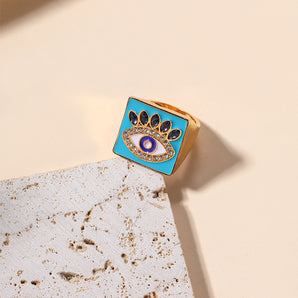 Nihao Wholesale Retro Streetwear Eye Alloy Inlay Artificial Rhinestones Women'S Wide Band Ring