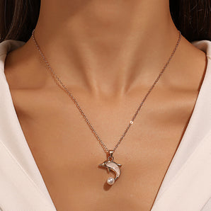 Nihao Wholesale INS Style Dolphin Alloy Inlay Pearl Women'S Pendant Necklace