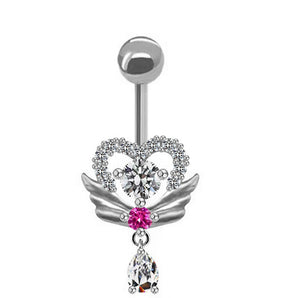 Nihao Wholesale Streetwear Shiny Heart Shape Stainless Steel Alloy Copper Inlay Zircon White Gold Plated Gold Plated Belly Ring