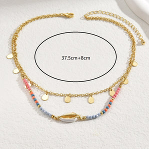 Nihao Wholesale Bohemian Water Droplets Shell Iron Plating 18K Gold Plated Women'S Layered Necklaces